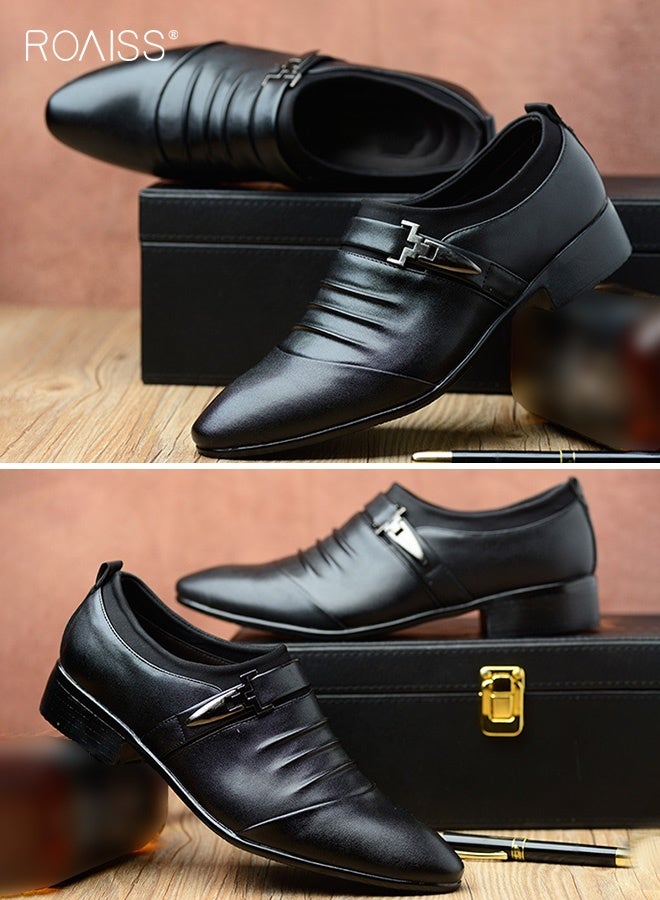 roaiss Men's Pointed Toe Leather Shoes Slip On Dress Shoes Formal Style Daily Comfort Breathable Durable for Business Casual Wear and Perfectly Suited for Weddings and Special Occasions Black - Image 4